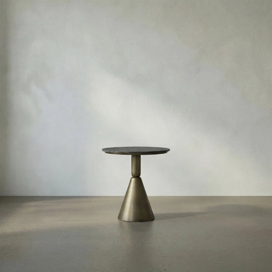 Nagoya Side Table by Noir in aged brass, black marble. Made from industrial steel, marble in a modern style.