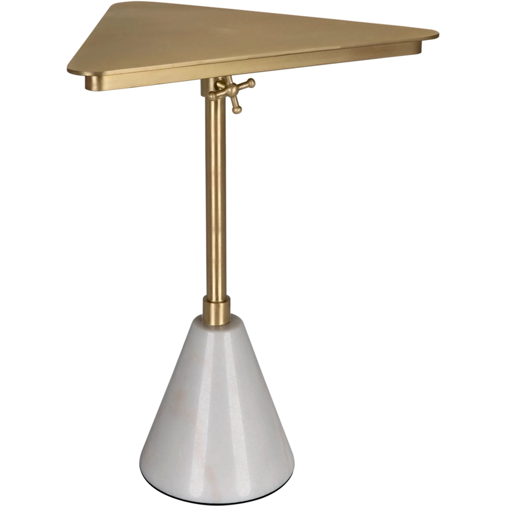 Darwin Side Table by Noir in antique brass. Made from industrial steel, bianco crown marble in a unique style.