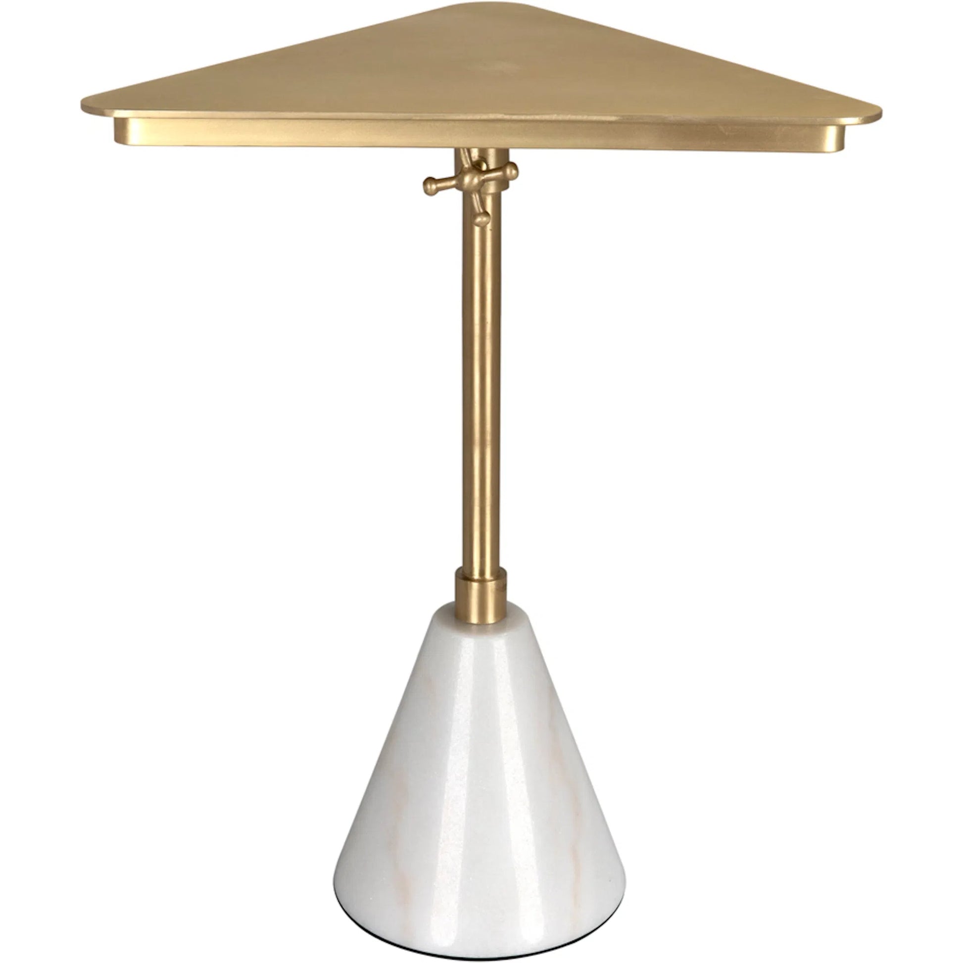 Darwin Side Table by Noir in antique brass. Made from industrial steel, bianco crown marble in a unique style.