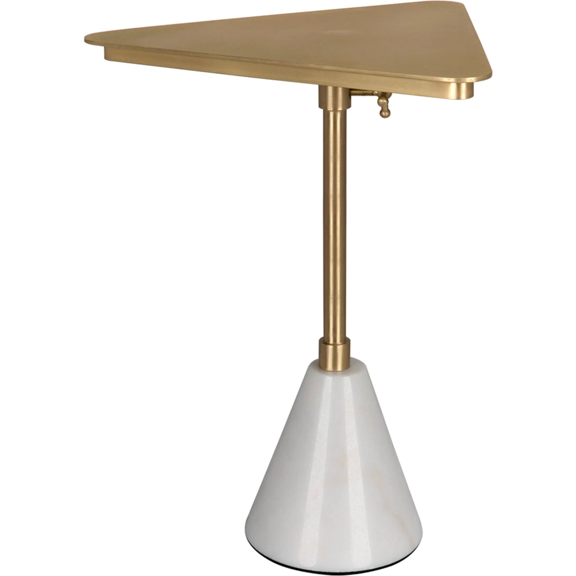Darwin Side Table by Noir in antique brass. Made from industrial steel, bianco crown marble in a unique style.