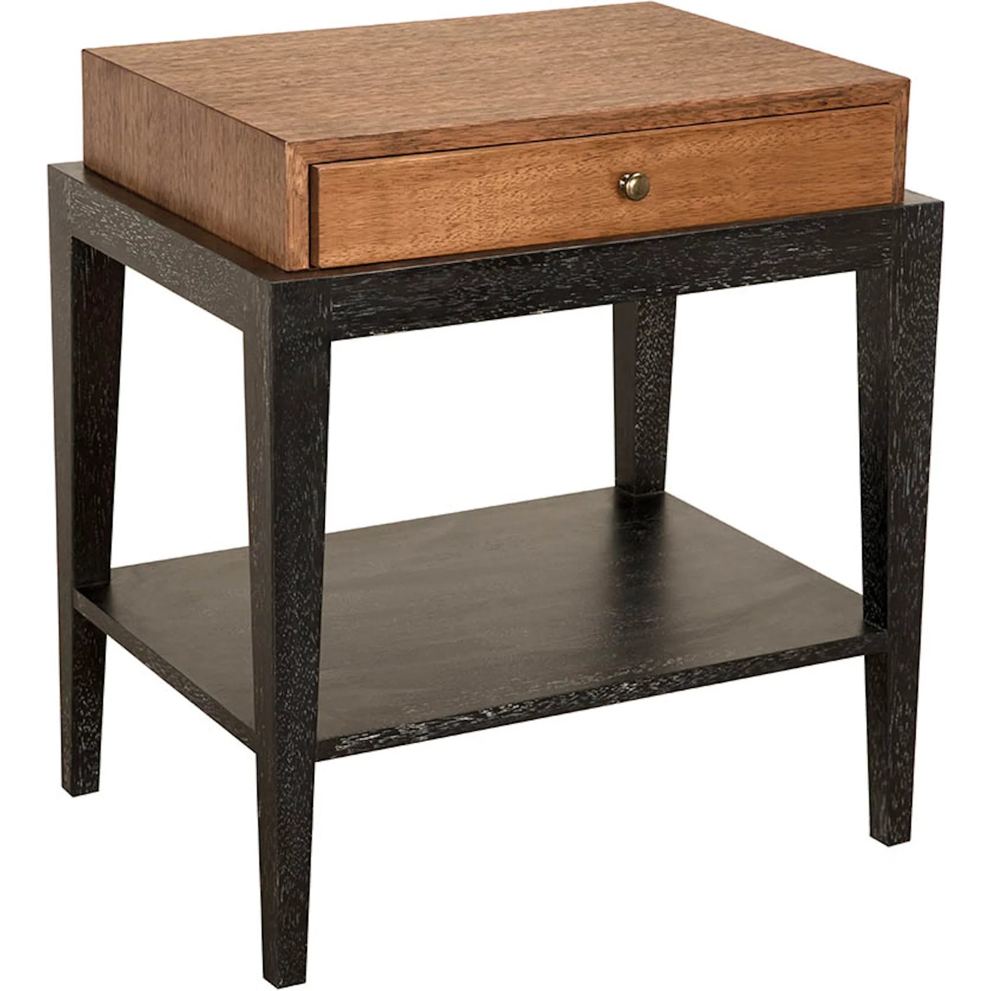 Memphis Side Table by Noir in dark walnut, black walnut. Made from walnut, veneer, brass hardware in a transitional style.