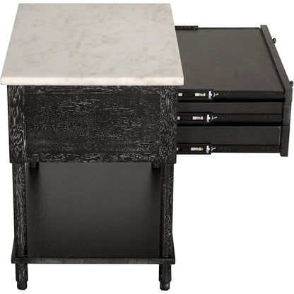 Artemio Side Table with Marble Top by Noir in black walnut. Made from walnut, marble in a traditional style.