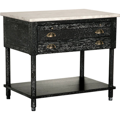 Artemio Side Table with Marble Top by Noir in black walnut. Made from walnut, marble in a traditional style.