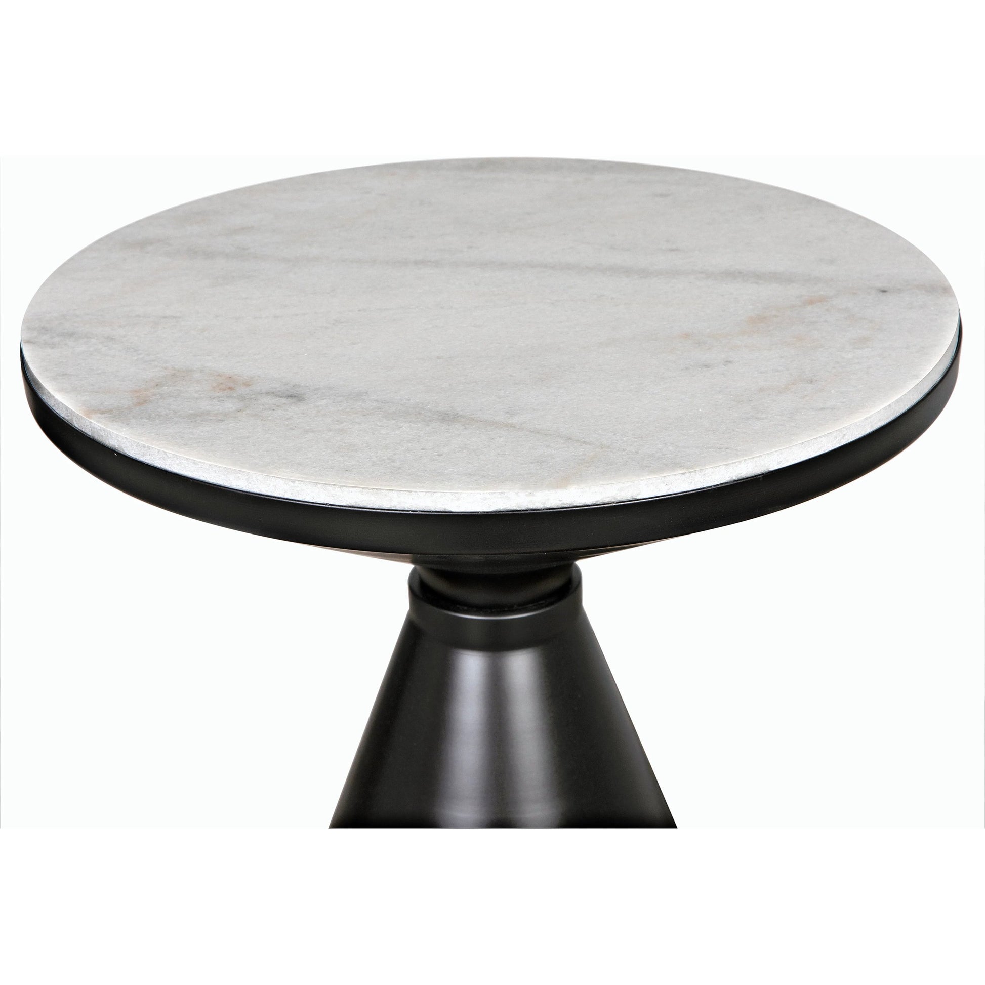 Marley Side Table by Noir in matte black. Made from industrial steel and bianco crown marble in a modern style.
