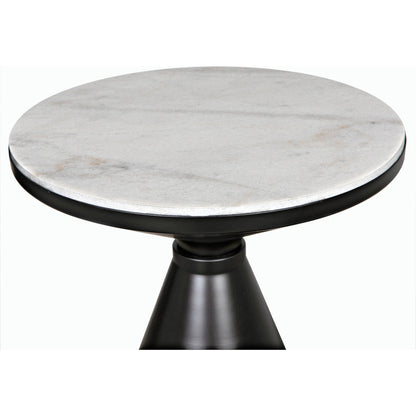 Marley Side Table by Noir in matte black. Made from industrial steel and bianco crown marble in a modern style.