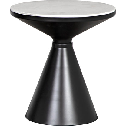Marley Side Table by Noir in matte black. Made from industrial steel and bianco crown marble in a modern style.