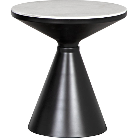 001 SI-2137032 | Primary Silo | Marley Side Table by Noir in matte black. Made from industrial steel and bianco crown marble in a modern style.