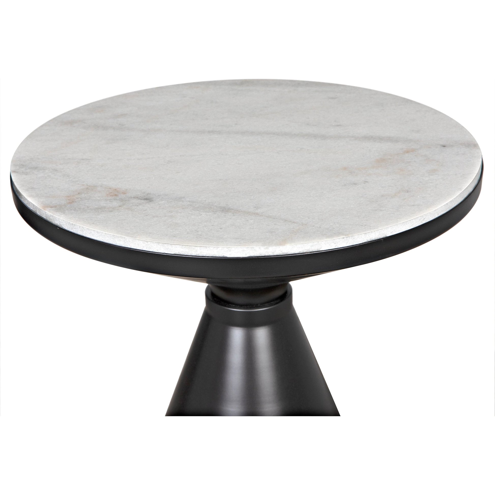 Marley Side Table by Noir in matte black. Made from industrial steel and bianco crown marble in a modern style.