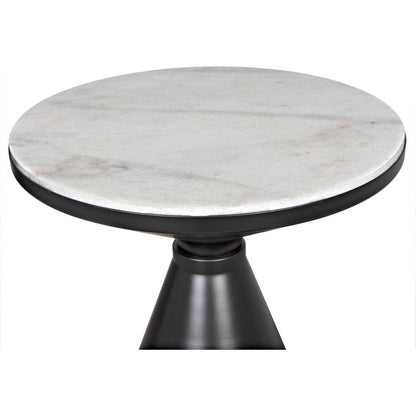 Marley Side Table by Noir in matte black. Made from industrial steel and bianco crown marble in a modern style.
