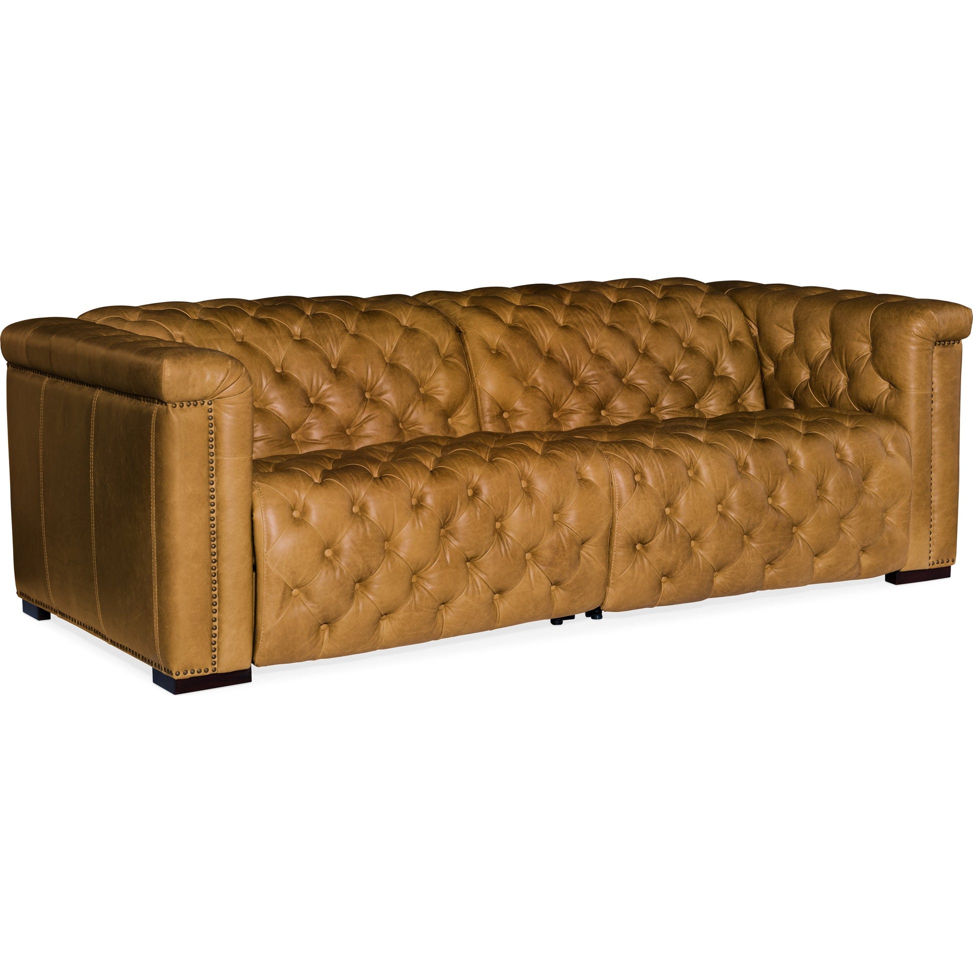 Savion Power Reclining Sofa by Hooker Furniture in brown. Made from leather in a modern style.