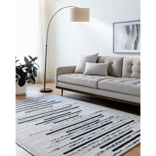 Goteborg Rug - 488305 by Surya in light grey, sterling grey, black, pewter. Made from face: 80% wool, 20% cotton, warp: 20% cotton in a unique style.