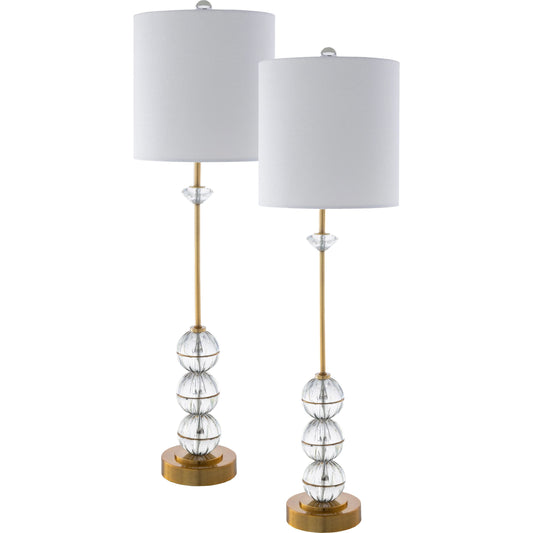 Grantley - 23426 by Surya in translucent, clear, metallic brass, white. Made from linen, crystal, metal in a transitional style.
