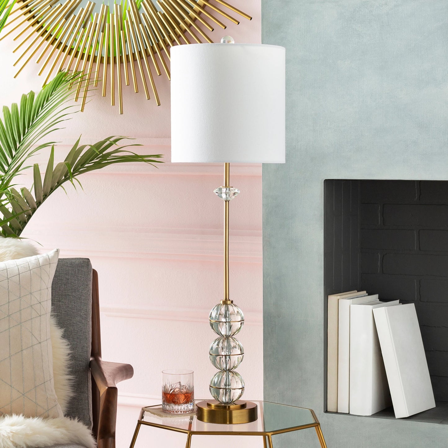 012 S-348197 | Lifestyle | Grantley - 23426 by Surya in translucent, clear, metallic brass, white. Made from linen, crystal, metal in a transitional style.