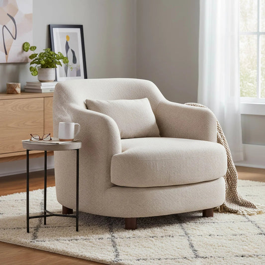 Generation Club Chair by LH Imports in beige. Made from hardwood, foam, polyester fibre, polyester, rubberwood in a unique style.