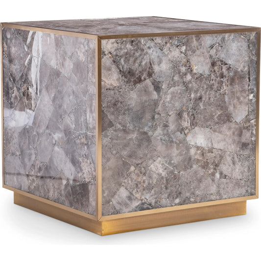 Tildon Side Table by Bernhardt in smokey quartz, aged brass. Made from stone, metal in a modern style.