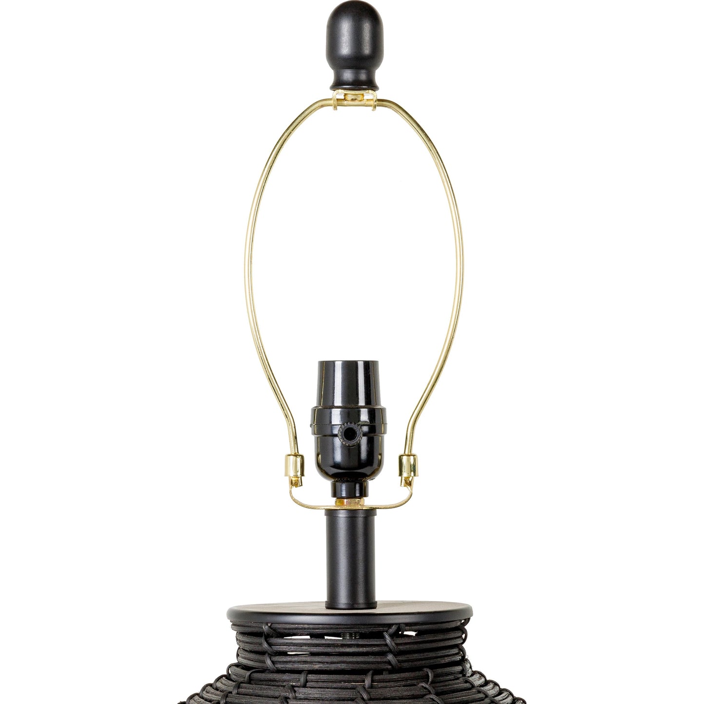 003 SI-1921737 | Closeup | Galatas - 32416 by Surya in white, black, metallic nickel and paintedpainted. Made from shade (outside): linen, shade (inside): polyester, body: rattan, finial: metal, harp: iron in a modern style.