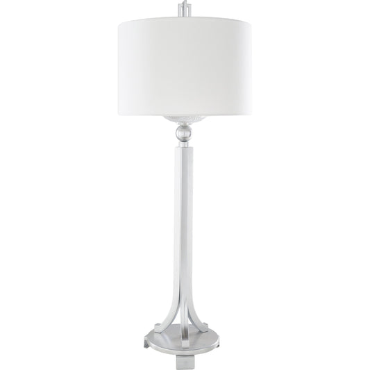 Gustav Accent Table Lamp - 11971 by Surya in nickel painted. Made from body: metal, base: metal, shade (inside): polyester, finial: metal in a unique style.