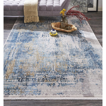 Cadiz Rug - 3890F by Feizy in blue, gray, gold. Made from viscose, acrylic in a unique style.