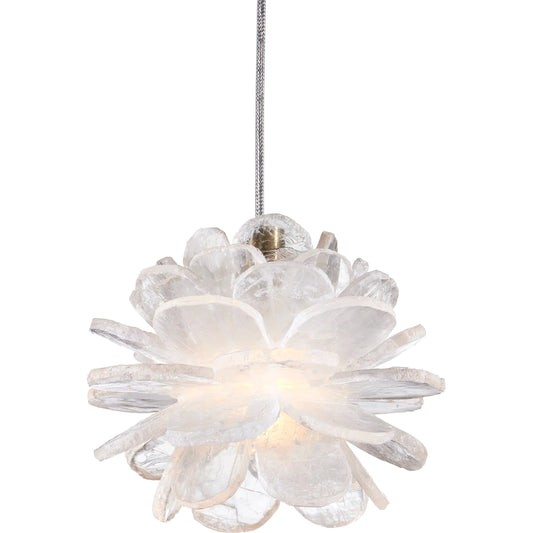 Clarity Pendant by Currey and Company in natural, brass. Made from selenite, metal in a unique style.