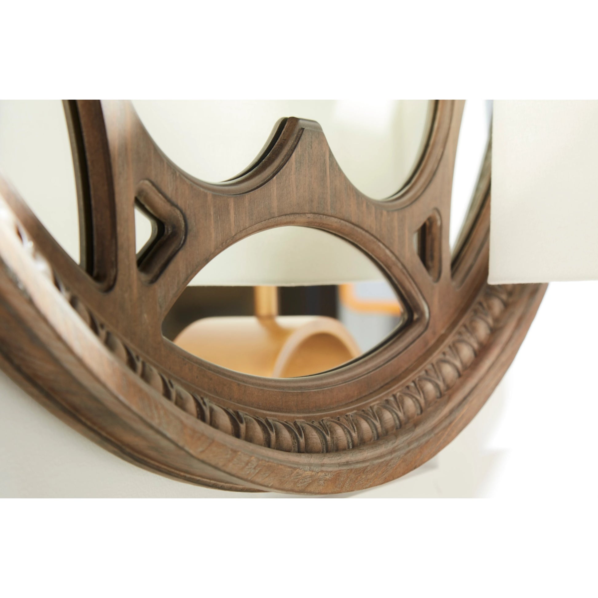 Architrave Round Mirror by A.R.T. Furniture in almond. Made from pine solids and veneer, glass in a traditional style.