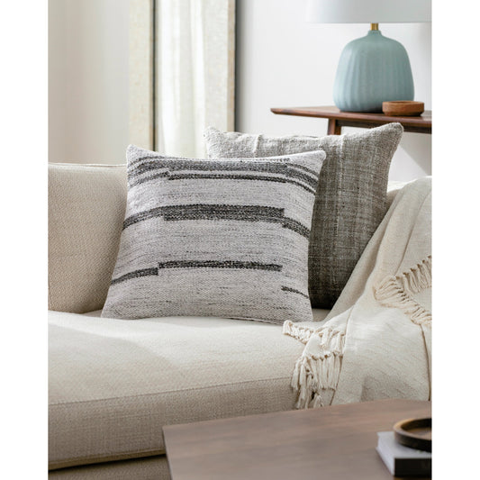 Guinea Pillow - 481329 by Surya in light silver, light grey, off-white, silver. Made from front: 100% polyester, back: 100% polyester in a modern style.