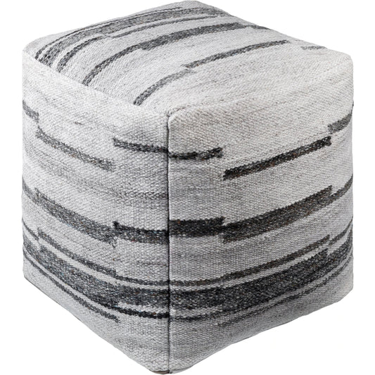Guinea - 484017 by Surya in off-white, silver, light silver, pewter, onyx. Made from top: 100% recycled pet yarn, bottom: 100% polyester, fill: 100% polybeads in a modern style.
