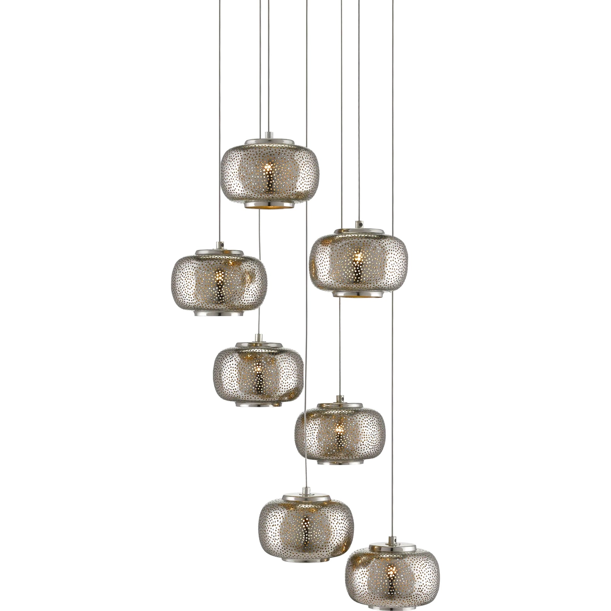 Pepper Pendant by Currey and Company in painted silver, nickel. Made from metal in a modern style.