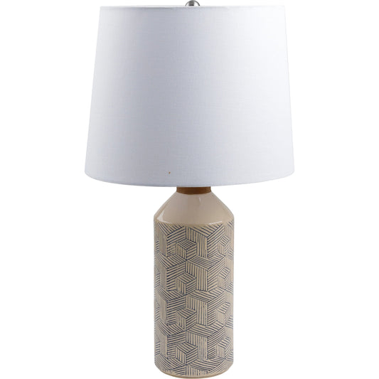 Gouverneur - 492789 by Surya in body: beige, shade: white, finial: metallic - silver, harp: metallic - nickel, cord: translucent and matte brushed. Made from body: ceramic, shade (outside): linen, shade (inside): linen, f