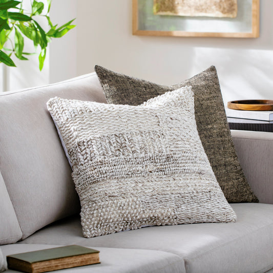 Guyana Indoor/Outdoor Pillow by Surya in light gray. Made from front: 100% polyester, back: 100% polyester in a modern style.