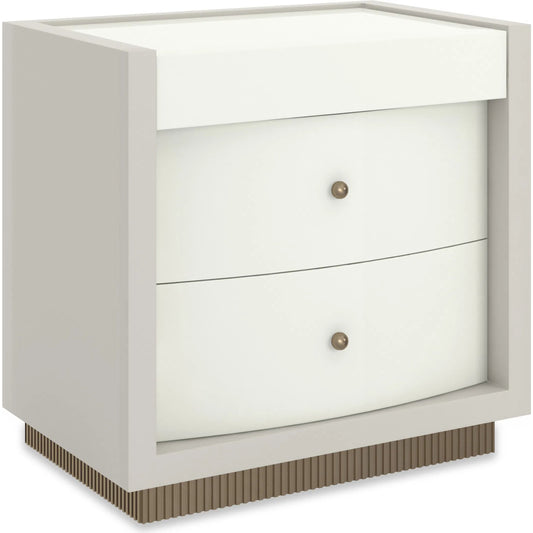Calais Nightstand by Caracole in almond milk, rockport burnished adobe, antique bronze leaf. Made from poplar in a unique style.