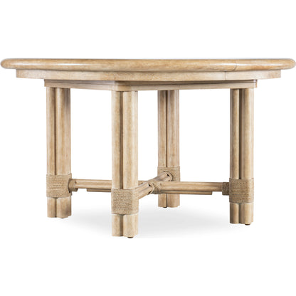 Retreat Pole Rattan Round Dining Table by Hooker Furniture. Made from oak veneers, rope, solid-wood edged top in a cottage & farmhouse style.