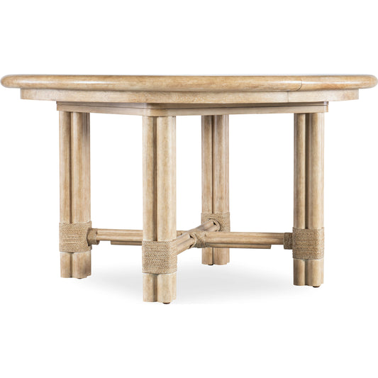 Retreat Pole Rattan Round Dining Table by Hooker Furniture. Made from oak veneers, rope, solid-wood edged top in a cottage & farmhouse style.