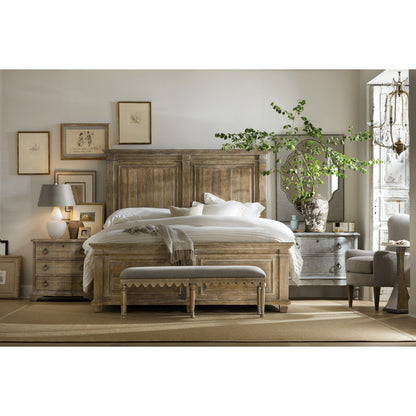 Madera Bed Bench by Hooker Furniture in grey and light brown, soft gray. Made from fabric in a traditional style.