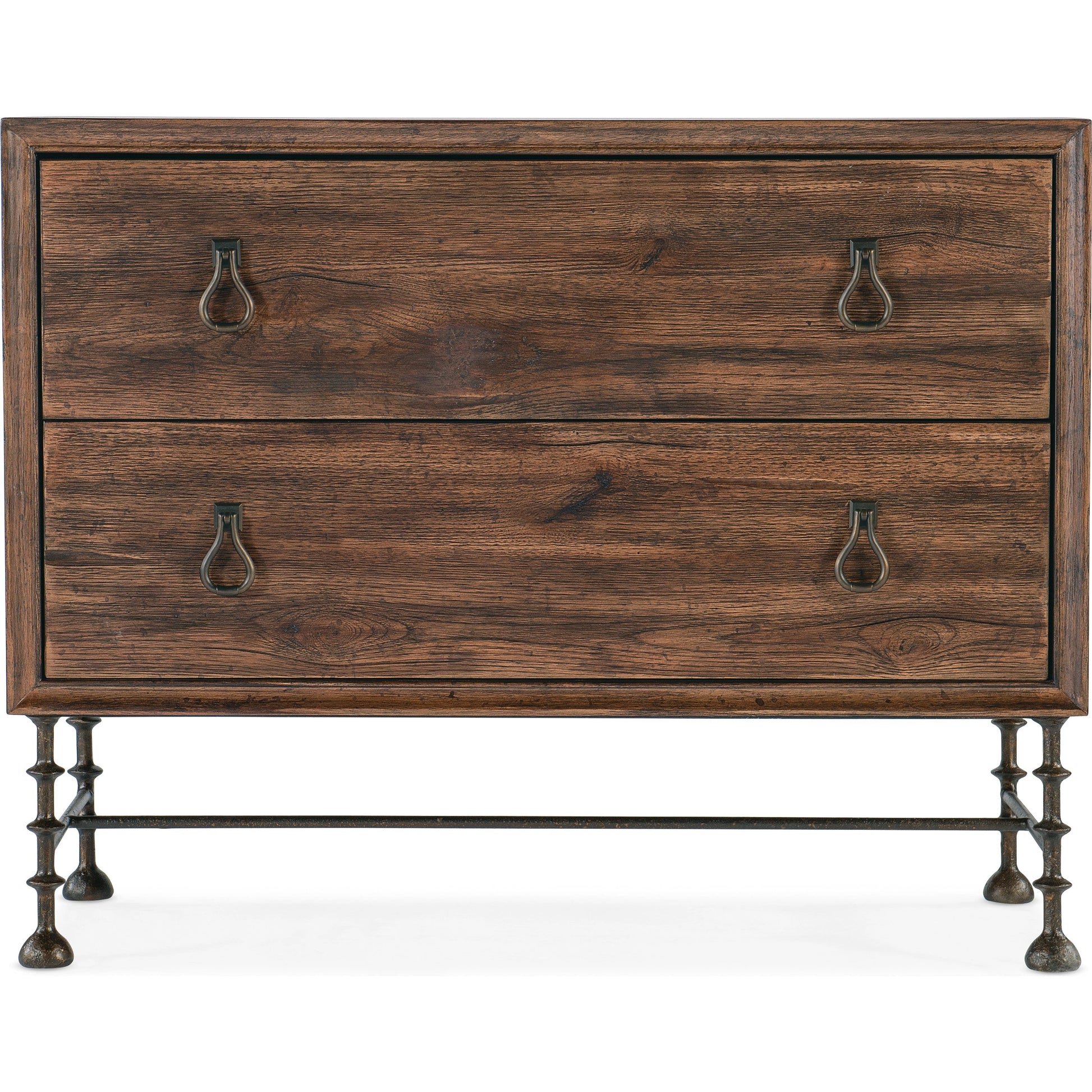 Big Sky 2-Drawer Bachelors Chest by Hooker Furniture. Made from pecky hickory veneers, cedar, metal, solid-wood edged top in a modern style.