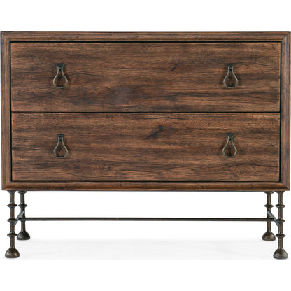 Big Sky 2-Drawer Bachelors Chest by Hooker Furniture. Made from pecky hickory veneers, cedar, metal, solid-wood edged top in a modern style.