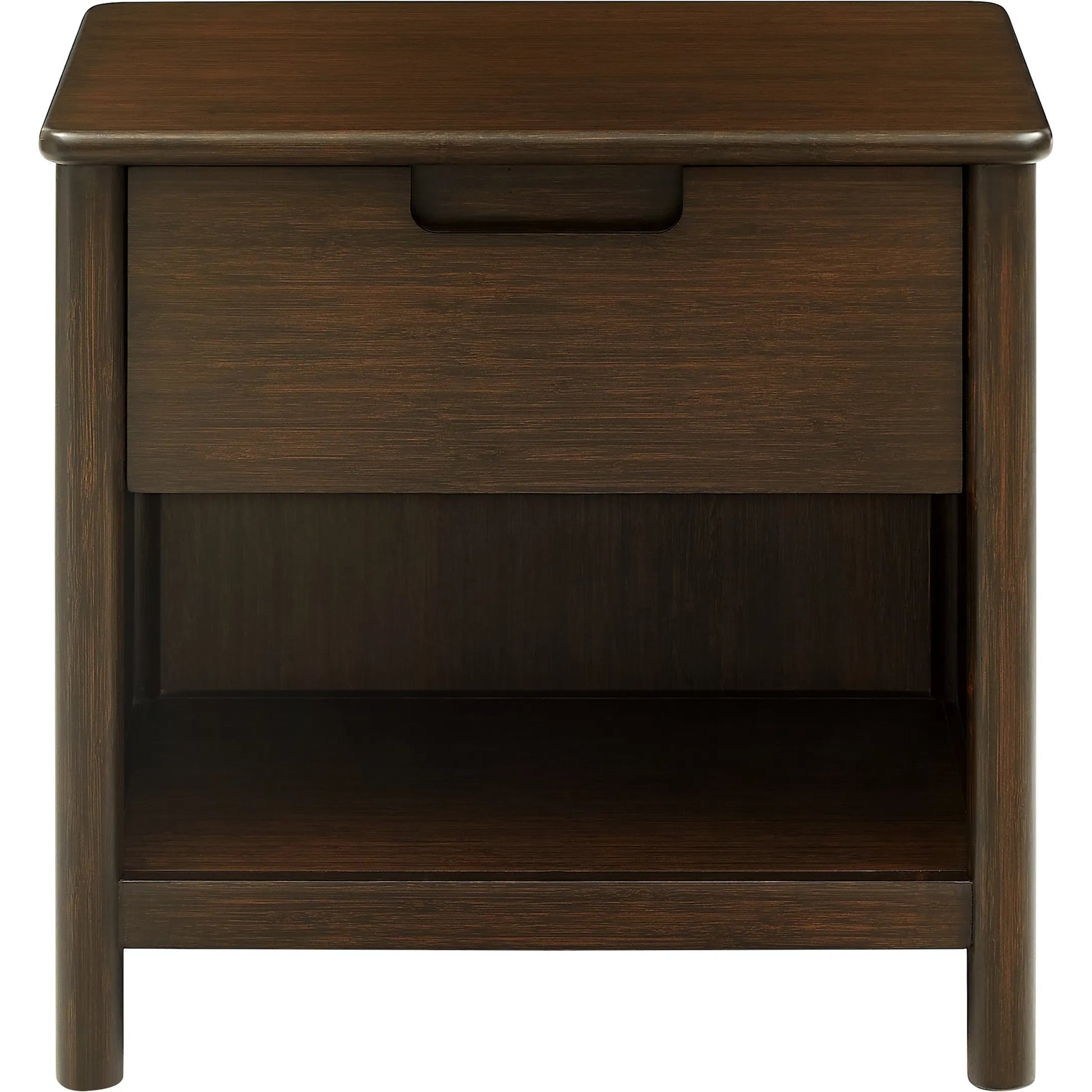 Weston Nightstand by Greenington in black walnut. Made from 100% solid moso bamboo in a rustic style.