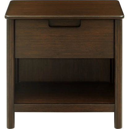 Weston Nightstand by Greenington in black walnut. Made from 100% solid moso bamboo in a rustic style.