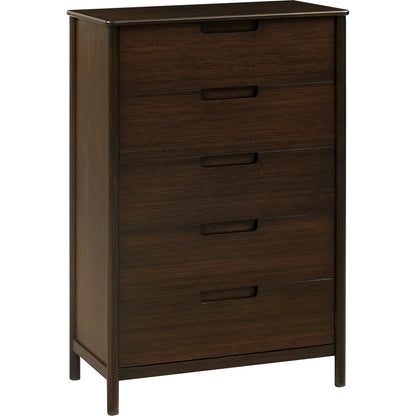 Weston Five Drawer Chest by Greenington in black walnut. Made from 100% solid moso bamboo in a rustic style.