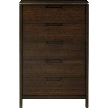 Weston Five Drawer Chest by Greenington in black walnut. Made from 100% solid moso bamboo in a rustic style.