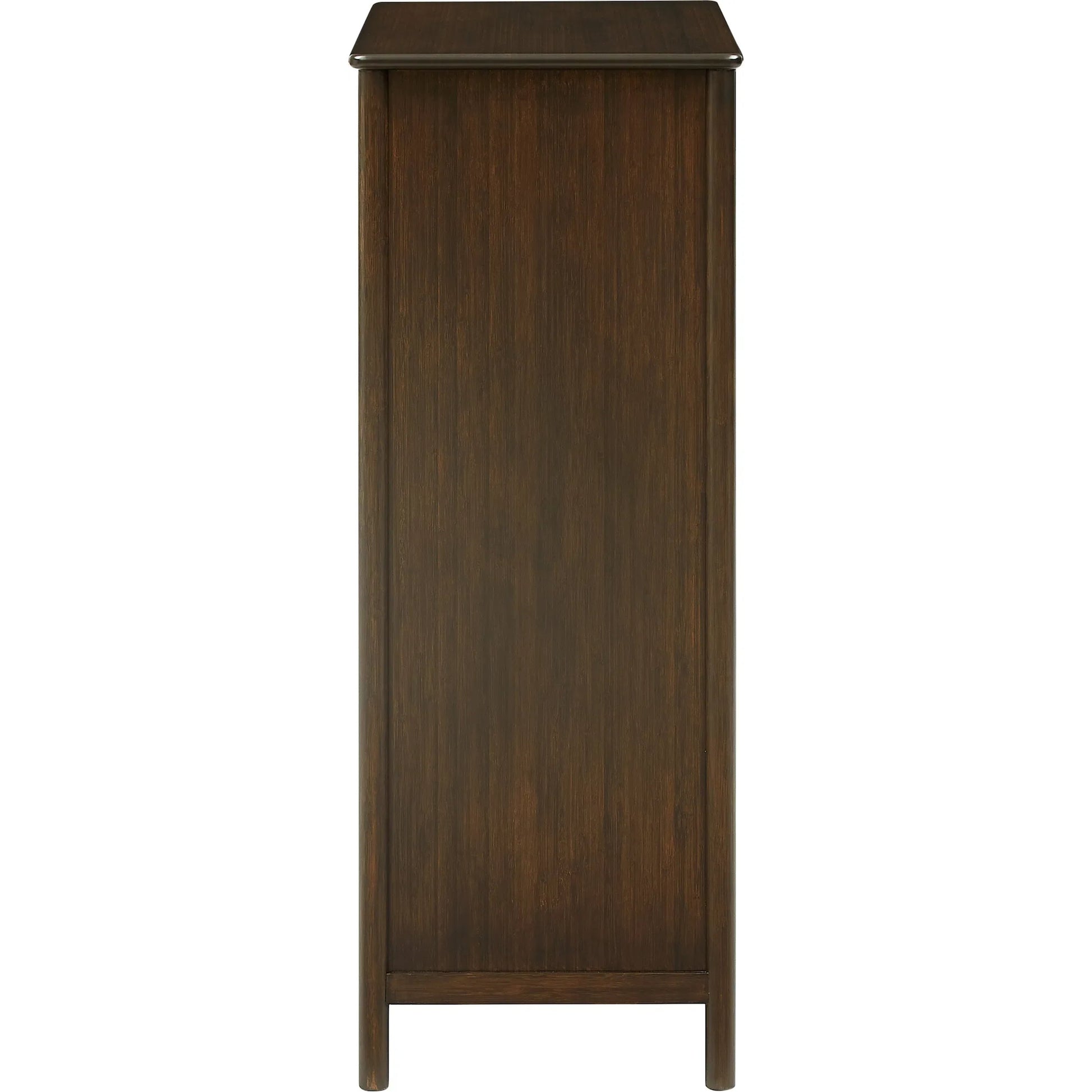 Weston Five Drawer Chest by Greenington in black walnut. Made from 100% solid moso bamboo in a rustic style.