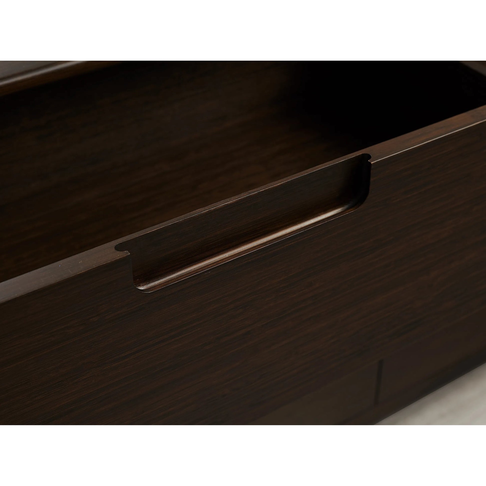 Weston Five Drawer Chest by Greenington in black walnut. Made from 100% solid moso bamboo in a rustic style.