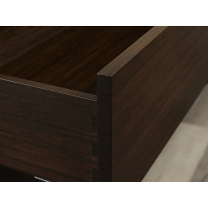 Weston Five Drawer Chest by Greenington in black walnut. Made from 100% solid moso bamboo in a rustic style.