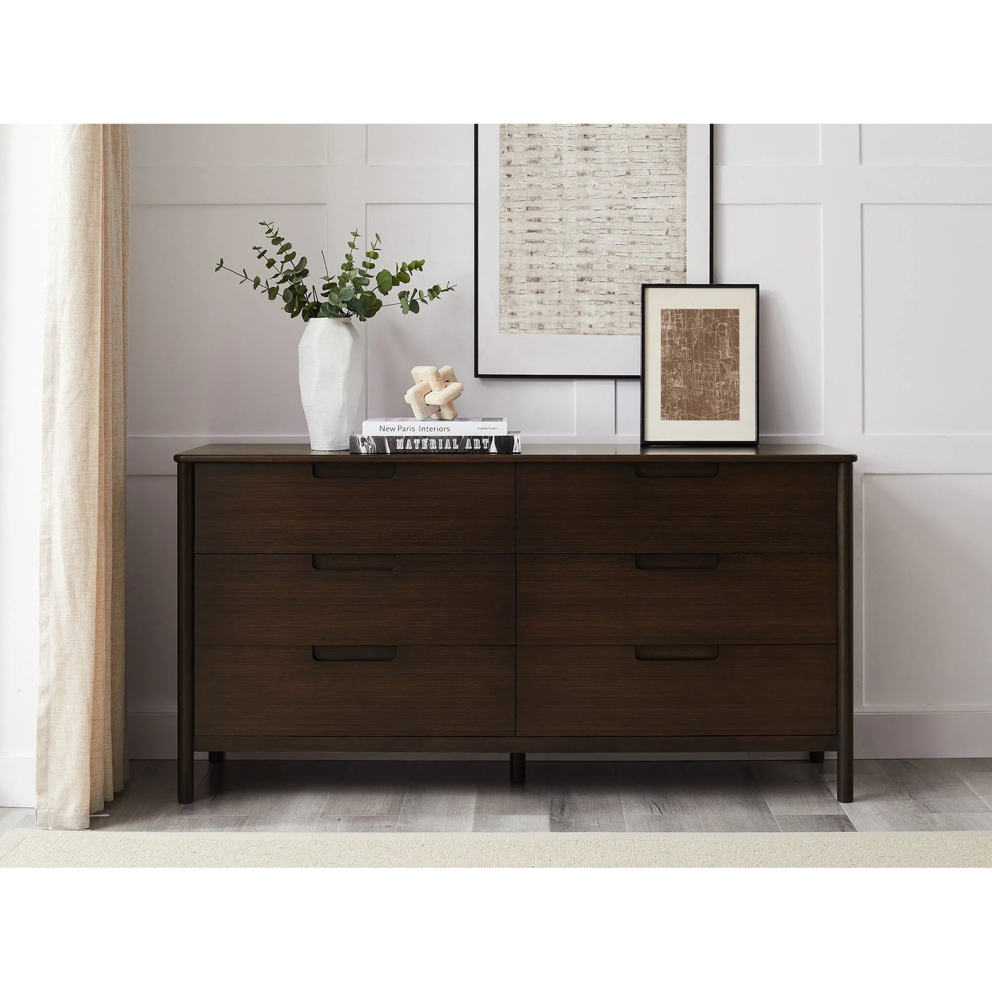 009 SI-2449229 | Lifestyle | Weston Six Drawer Dresser by Greenington in black walnut. Made from 100% solid moso bamboo in a rustic style.
