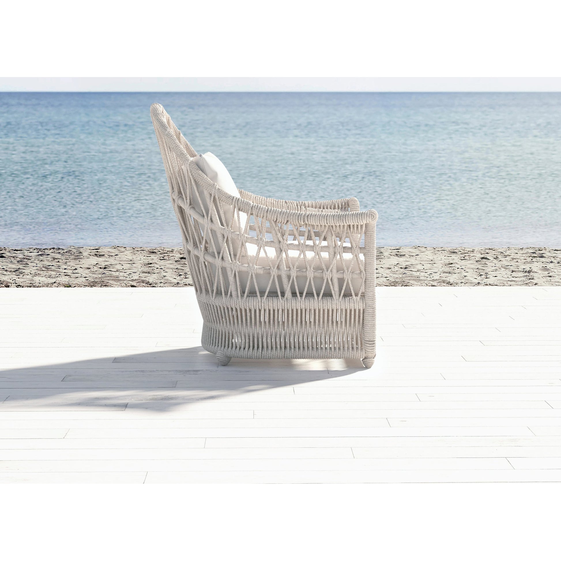 Dana Outdoor Rope Wing Chair in Linen by Sunset West in natural. Made from olefin rope in a coastal style.