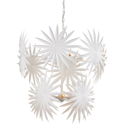 Bismarkia Chandelier by Currey and Company in gesso white. Made from wrought iron in a modern style.