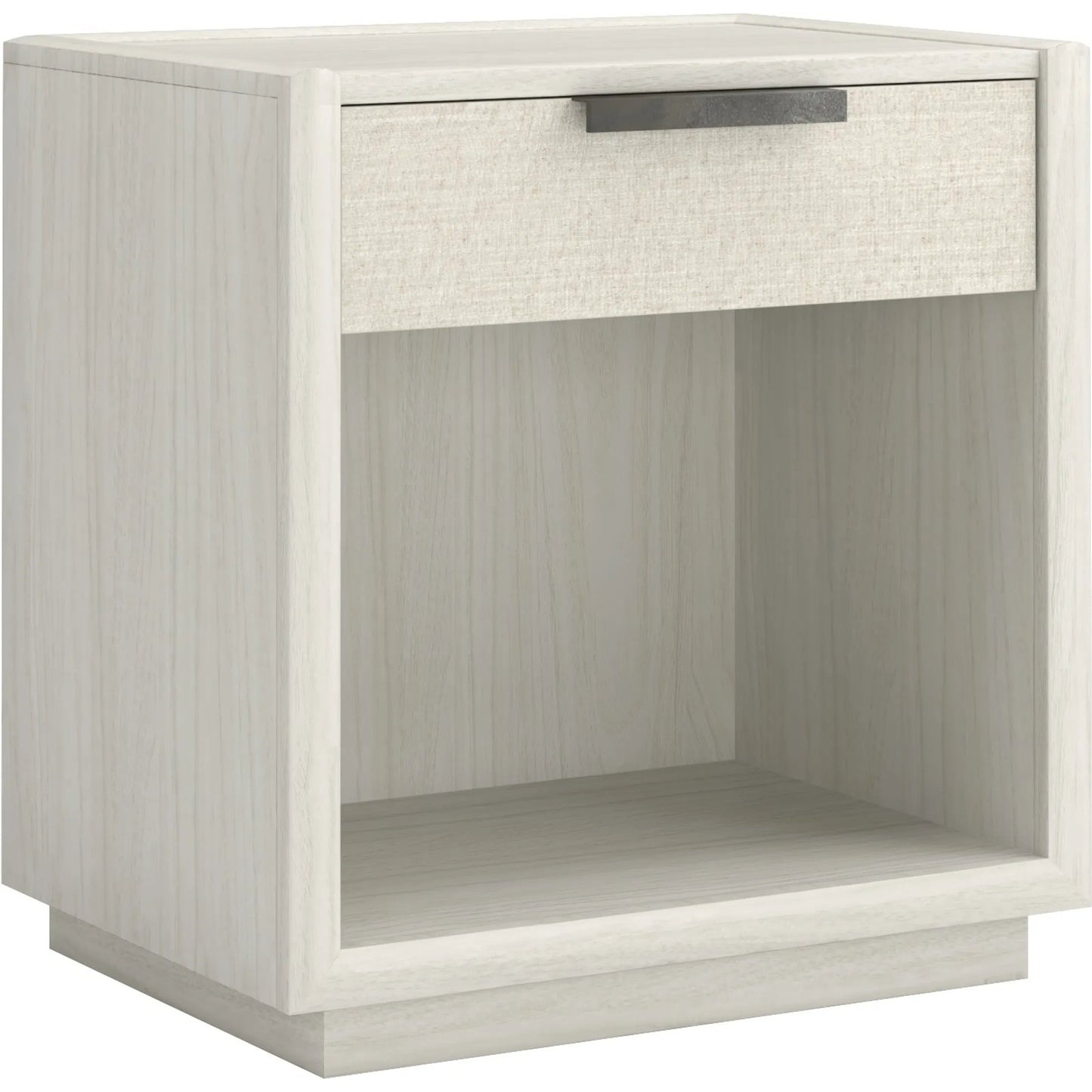 001 SI-2453376 | Primary Silo | Cotiere Open Nightstand by A.R.T. Furniture in linen. Made from parawood solids, mixed split cathedral, quarter white oak veneers, fabric in a transitional style.