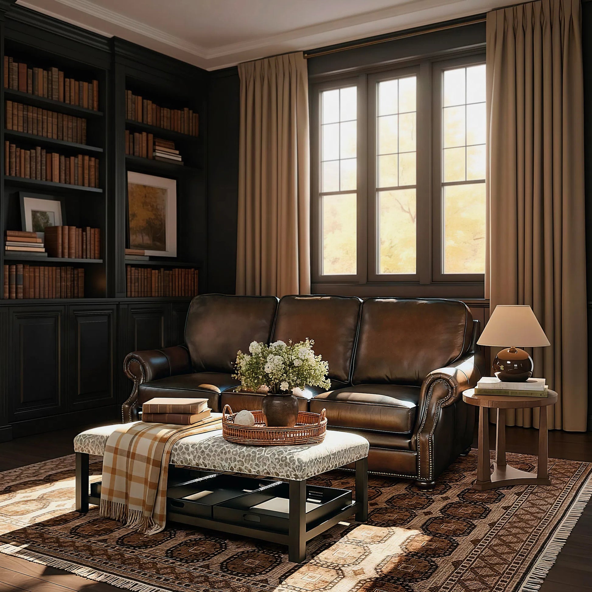 Montgomery Sofa by Hooker Furniture in sedona chateau. Made from leather in a traditional style.