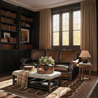 Montgomery Sofa by Hooker Furniture in sedona chateau. Made from leather in a traditional style.