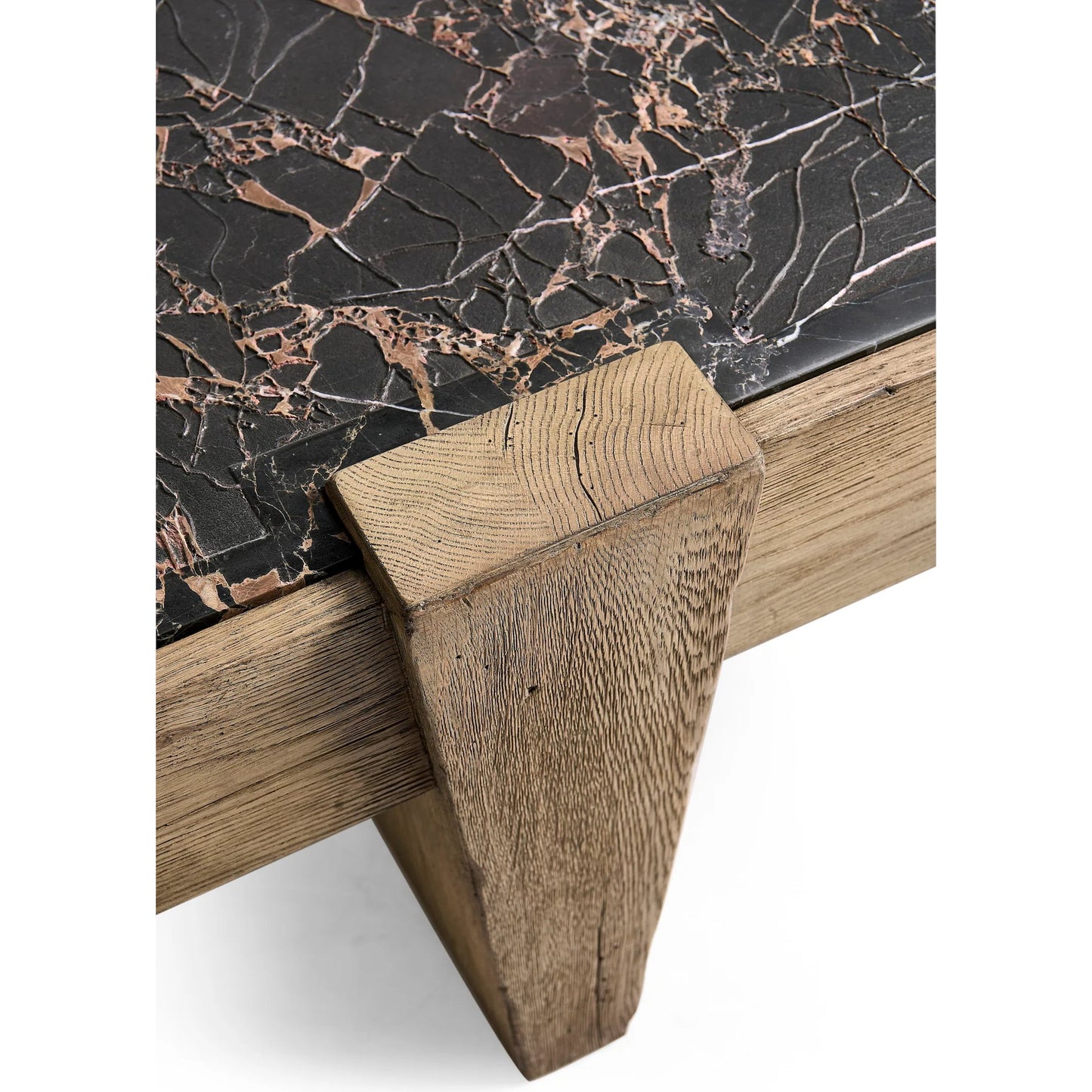 010 SI-2462590 | Closeup | Echo Canyon Marble Rectangular Cocktail Table by Jonathan Charles in faded oak. Made from oak veneer in a cottage & farmhouse style.