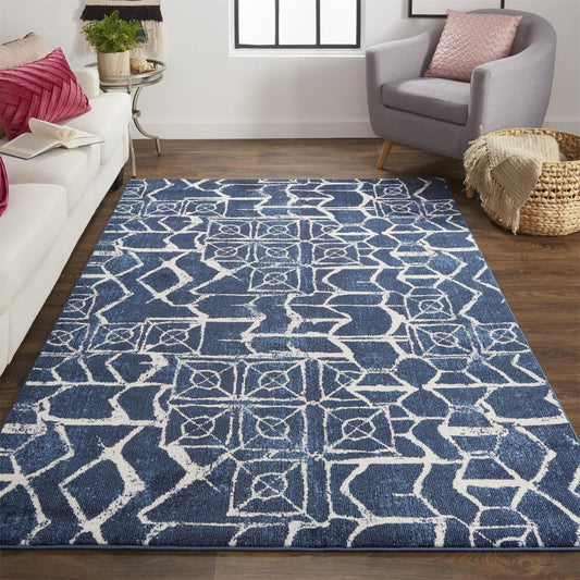 Remmy Transitional Geometric Rug - 3516F by Feizy in blue, ivory. Made from polypropylene, polyester in a unique style.